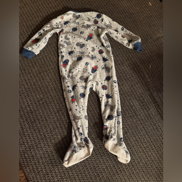 One Piece Footie Pajamas - Blue and Gray - Picture 5 of 6